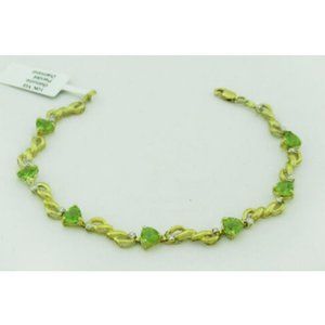 Genuine 2.84 Cts Peridots & Diamonds Bracelet 10k Gold